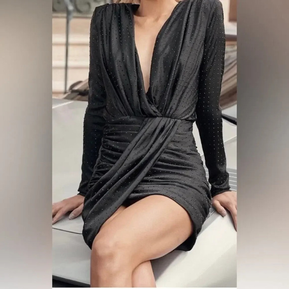 House of CB Tatja Deep V Crystal Studded Mini Dress Black Size Small - Picture 1 of 12